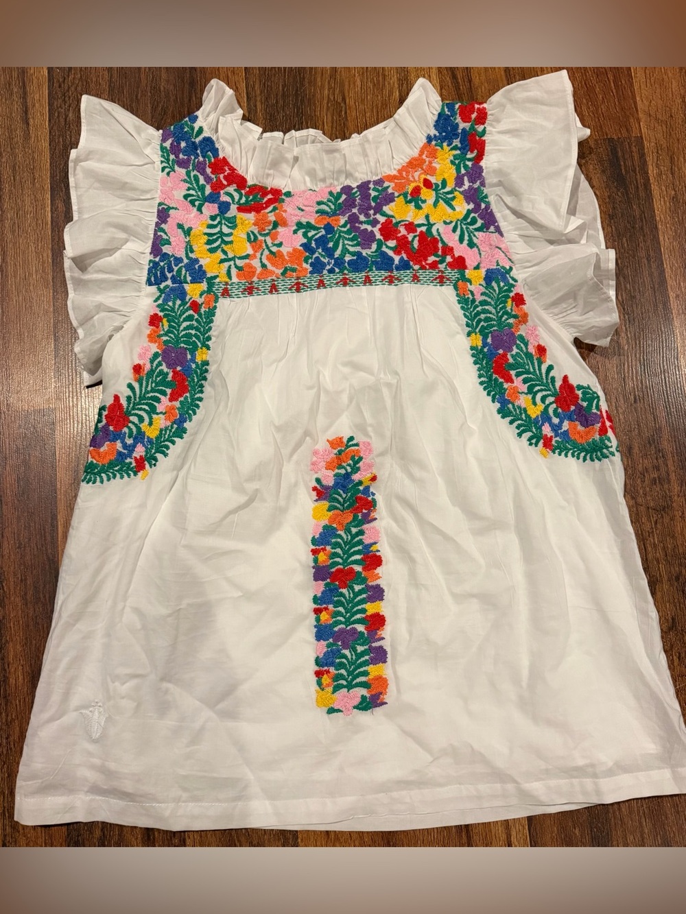 J.Marie White Floral Embroidered Ruffle-Sleeve Blouse
